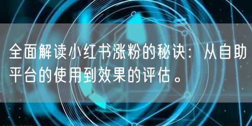 全面解读小红书涨粉的秘诀：从自助平台的使用到效果的评估。